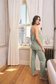 Çiçek ve Yaprak Desenli Dantelli Hamile Lohusa 3'lü Pijama Takımı - 6