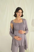 Dantelli Önü Düğmeli Hamile Lohusa 3'lü Pijama Takımı - 4