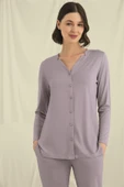 Uzun Kollu Boydan Düğmeli V Yaka Pijama Takımı - 5