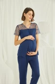Brode Dantelli Önü Düğmeli Hamile Lohusa Pijama Takımı - 4