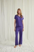Kısa Kollu V Yakalı Dantelli Pijama Takımı - 2