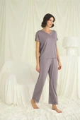 Kısa Kollu V Yakalı Dantelli Pijama Takımı - 4