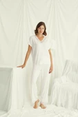 Kısa Kollu V Yakalı Dantelli Pijama Takımı - 2