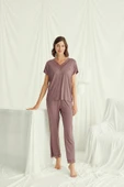 Kısa Kollu V Yakalı Dantelli Pijama Takımı - 1