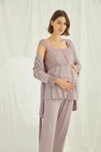 Dantelli Önü Düğmeli Hamile Lohusa 3'lü Pijama Takımı - 4
