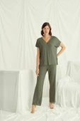 Kısa Kollu V Yakalı Dantelli Pijama Takımı - 4
