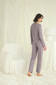 Yakası Kolu ve Omzu Dantelli Boydan Düğmeli Pijama Takımı - 6