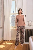 Yaprak Desenli Dantelli V Yaka Büyük Beden Pijama Takımı - 2