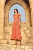 Çiçek Desenli Kısa Kollu Elbise - 2