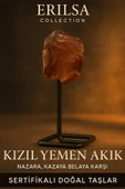 Sertifikalı Doğal Ham Kızıl Yemen Akiği Taşı Standlı Obje – Güç, Koruma ve Yaşam Enerjisi - 1