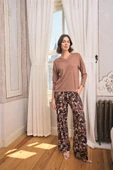 Yaprak Desenli Dantelli V Yaka Büyük Beden Pijama Takımı - 1