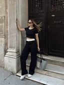 Crop pantolon biyeli takım siyah - 5