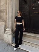 Crop pantolon biyeli takım siyah - 1