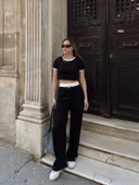 Crop pantolon biyeli takım siyah - 1