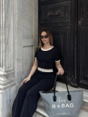 Crop pantolon biyeli takım siyah - 6