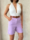 Kemerli gabardin şort lila s25735 - 1