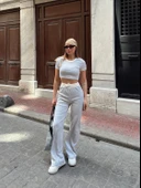 Crop pantolon biyeli takım gri - 7