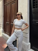 Crop pantolon biyeli takım gri - 6