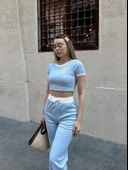 Crop pantolon biyeli takım mavi - 6