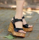 Riboy Siyah Cilt Dolgu Topuk Sandalet - 1