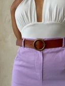 Kemerli gabardin şort lila s25735 - 7