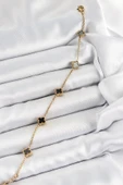 316L Çelik Siyah Sedef Yonca Model Gold Renk Kadın Bileklik - TJ-BB7359 - 2