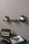 Duvar Rafı Dekoratif 3 Adet Çiçeklik Oval Altın Bendir - 2