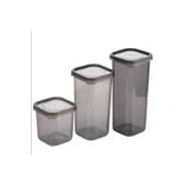 3 Adet 3 Boy Siyah Saydam Plastik Kavanoz Saklama Kabı Kapaklı Kare Model - 1