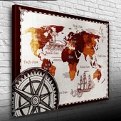 Tarihi Dünya Haritası Kanvas Tablo 50 x 70 - 3