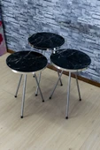 Zigon Sehpa 3'lü Gümüş Metal Ayak Gümüş Siyah Bendir 1069 thumbnail 2
