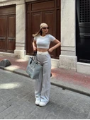 Crop pantolon biyeli takım gri - 3