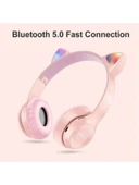 Kablosuz Bluetooth Kulaküstü Rgb Kedi Desenli Kulaklık P47m  PEMBE - 1