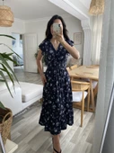 Lucky Life Kadın Kısa Kollu Kruvaze Yakalı Beli Lastikli çiçek Desenli Elbise thumbnail 2