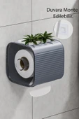 Buclee Gri  Yapışkanlı Banyo Tuvalet Kağıtlığı - Wc Peçetelik, Kağıtlık Tutucu  Kağıtlık Organizeri - 1