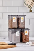 Buclee Emilia 6'lı 12 Parça Etiketli Kapaklı Kare Erzak Saklama Kabı Antrasit 6 X 1.2 Lt Bakliyat Kabı - 4