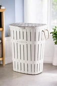 violet 65 Litre Bambu Desenli Çamaşır Sepeti, Halat Kulplu, Beyaz Renk - 2