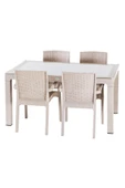 Violet Rattan 80x140cm 4lü Camlı Bahçe Mobilyası Oturma Grubu Cappucino - 1