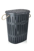 Violet Bambu Halatlı Ahşap Görünümlü Kirli Çamaşır Sepeti 62 Lt - Antrasit thumbnail 1