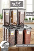 Buclee Emilia 12'li 24 Parça Kare Erzak ve Bakliyat Saklama Kabı Antrasit 12X1.90 Lt Bakliyat Kabı Etiketli - 1