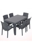 Violet Rattan 90x150cm 6lı Camlı Bahçe Mutfak Masa Takımı Antrasit - 1