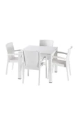 Violet 90x90 Raddan Trend Lüx Camlı Masa Takımı 4 Sandalyeli Beyaz - 1