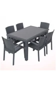Violet Rattan 80x140cm 6lı Camlı Bahçe Mutfak Masa Takımı Antrasit - 1