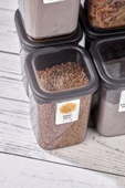 Buclee Emilia 6'lı 12 Parça Etiketli Kapaklı Kare Erzak Saklama Kabı Antrasit 6 X 1.2 Lt Bakliyat Kabı - 3