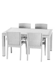 Violet Rattan 80x140cm 4lü Camlı Bahçe Mutfak Masa Takımı Beyaz - 1