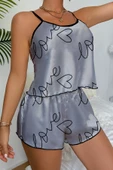 Love Baskılı Saten Şortlu Gecelik - 3