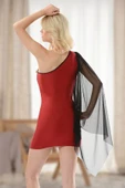 Bordo Lcralı Kumaş Dantelli Gecelik - 6