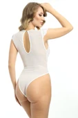 Beyaz Yarım Kol Dantel Bodysuit - 3