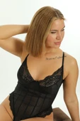 Siyah Çizgili Bodysuit - 5