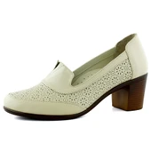 Erkan Saçmacı Madre Bej Hakiki Dana Derisi Vintage Kalın Topuklu Günlük Klasik Ayakkabı - 1