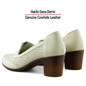 Erkan Saçmacı Madre Bej Hakiki Dana Derisi Vintage Kalın Topuklu Günlük Klasik Ayakkabı - 5